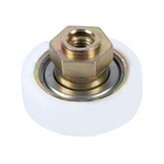 Rolă culisare tavan Ø30 mm SCHMITZ 1026011 cu suprafață albă și piuliță hexagonală centrală aurie.