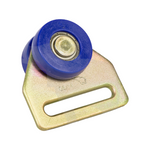 Rolă prelată laterală Ø37x60x65mm SCHMITZ 645435 cu două role albastre și placă suport metalică aurie.